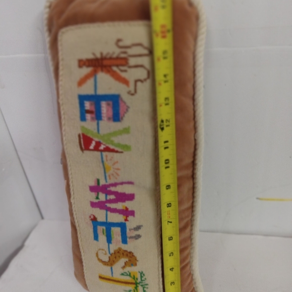 Vintage KEY WEST Accent Pillow Velveteen w/ Cross-Stitch Topping & Rope Edges He - Picture 8 of 8